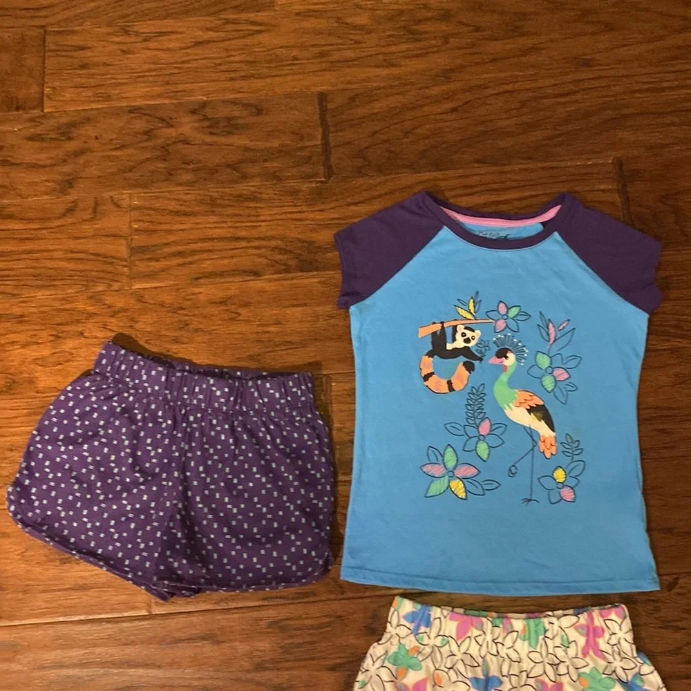 Cat & Jack pajama set shirt shorts & long pants blue purple & white floral Small